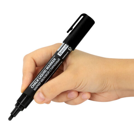Маркер меловой CHALK LIQUID MARKER, ЧЕРНЫЙ, 3 мм, стираемый, BRAUBERG "CHALK", 152600