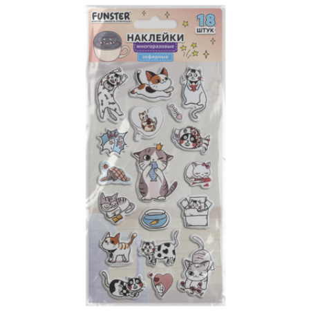 Наклейки зефирные "Котики", 18х9,5 см, ассорти 6 видов, FUNSTER (ФАНСТЕР), 666092
