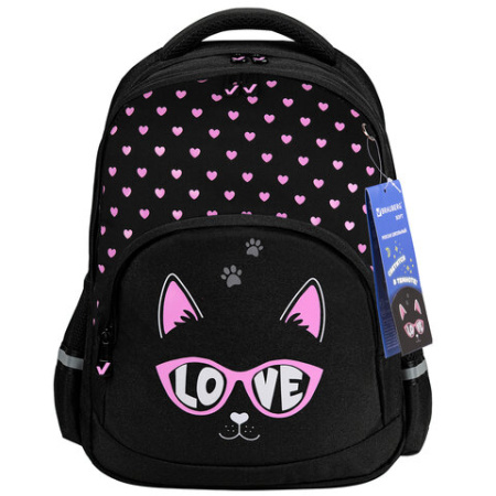 Рюкзак BRAUBERG SOFT, 2 отделения, 3 кармана, "Cool cat", СВЕТЯЩИЙСЯ, 40х31х15 см, 273118