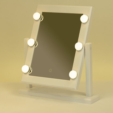 Зеркало для макияжа гримерное, 6 LED-ламп, 3 режима свечения, размер 21х29 см, работа от USB или 4хAA, цвет белый, WBZ (ВБЗ), 609334