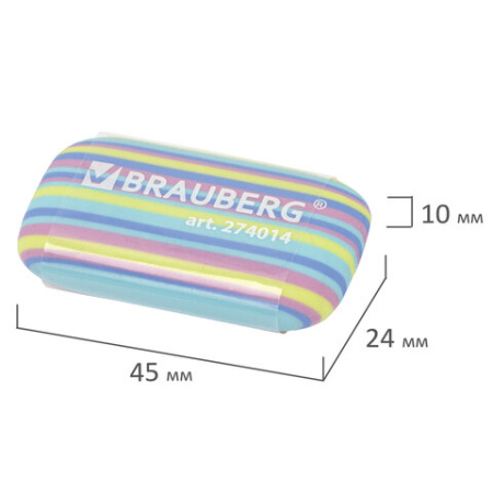 Ластик BRAUBERG "PASTEL STRIPES", 45х24х10 мм, пастельные цвета ассорти, 274014