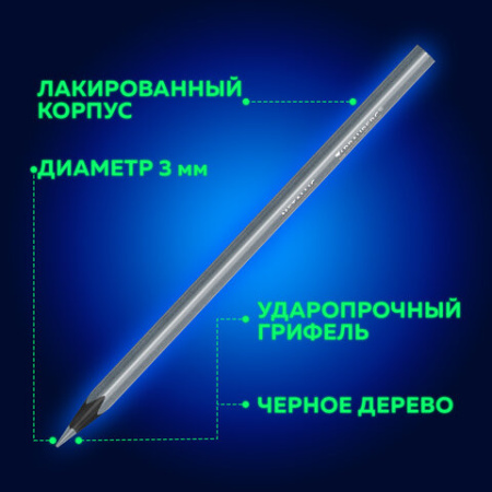 Карандаши цветные BRAUBERG METALLIC, 12 цветов металлик, трехгранные, грифель 3 мм, черное дерево, 181853