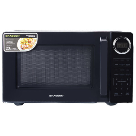 Микроволновая печь BRASSON (БРАССОН) MW2390D-6BL, 23 л, 900 Вт, сенсорное управление, дисплей, таймер, 6 АВТОПРОГРАММ, черная, 454980