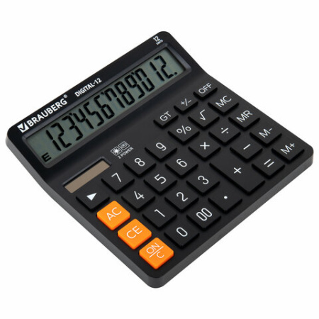Калькулятор настольный BRAUBERG DIGITAL-12-BK (151х152 мм), 12 разрядов, двойное питание, ЧЕРНЫЙ, 272968