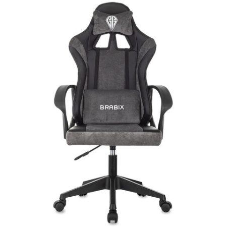 Кресло компьютерное BRABIX "Forcer GM-127", 2 подушки, экокожа/велюр, черное/серое, 533216