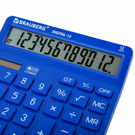Калькулятор настольный BRAUBERG DIGITAL-12-BL (151х152 мм), 12 разрядов, двойное питание, СИНИЙ, 272969