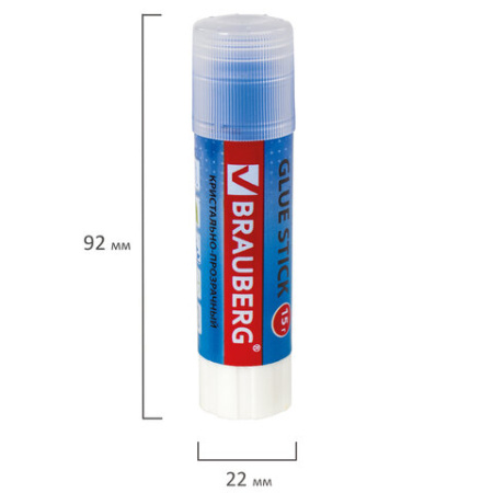Клей-карандаш BRAUBERG "COLOR Crystal", 15 г, прозрачный, ассорти, 227969