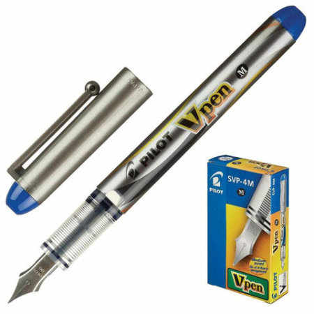 Ручка перьевая PILOT V-Pen, СИНЯЯ, корпус серый, линия письма 0,58 мм, SVP-4M L