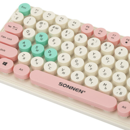 Клавиатура беспроводная USB, 105 клавиш, SONNEN K303PM, слоновая кость / розовый / мятный, 513977