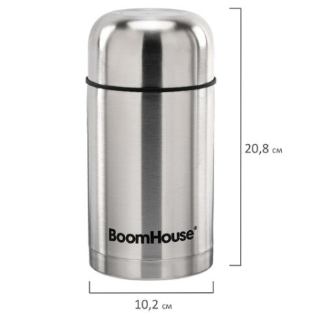 Термос 0,8 л для еды/напитков с широким горлом, BOOMHOUSE (БУМХАУС) WIDE, нержавеющая сталь SUS304, серебристый, 700319