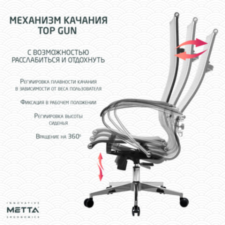 Кресло офисное МЕТТА "К-7" хром, прочная сетка, сиденье и спинка регулируемые, серое
