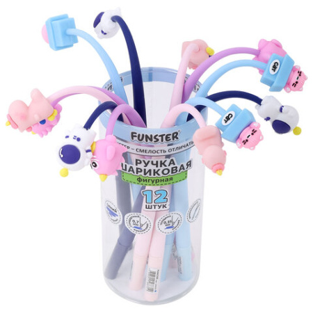 Ручка фигурная силиконовая шариковая FUNSTER (ФАНСТЕР) "SILICONE MIX", СИНЯЯ, корпус ассорти, узел 0,7 мм, линия письма 0,35 мм, 144370
