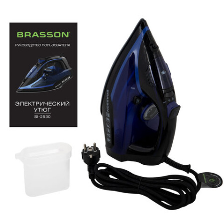 Утюг паровой BRASSON (БРАССОН) SI-2530, 3000 Вт, керамика, автоотключение, антикапля, ШНУР 2,8 м, самоочистка, черный/синий, 458311
