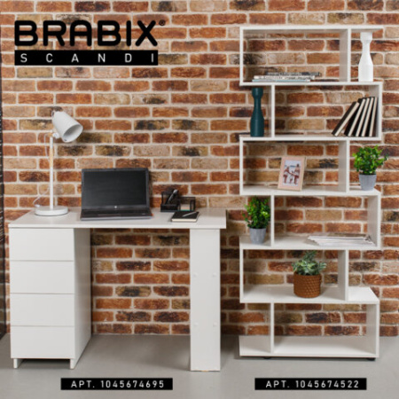 Стол письменный/компьютерный BRABIX "Scandi CD-016", 1100х500х750 мм, 4 ящика, белый, 641891, ЦБ013707-1