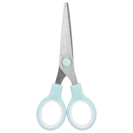 Ножницы BRAUBERG KIDS 130 мм, ручки мятные, закругленные лезвия с линейкой, 274062