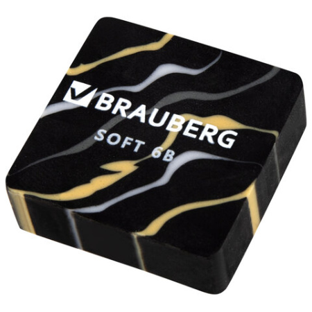 Ластик BRAUBERG "MARBLE", 34х34х11 мм, квадратный, экологичный ПВХ, ассорти, 272726