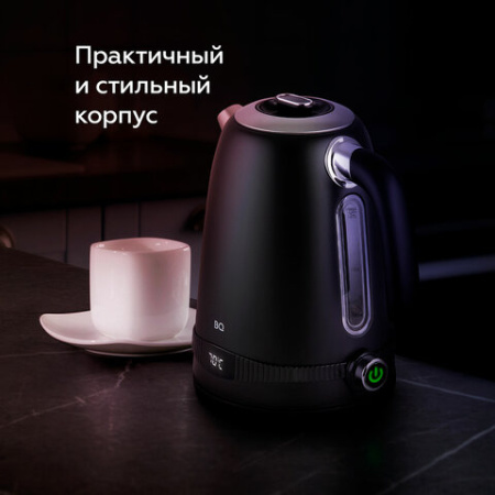 Чайник BQ (БИ-КЬЮ) KT1724SW, 1,7 л, 2200 Вт, закрытый нагревательный элемент, ТЕРМОРЕГУЛЯТОР, черный, 86195511
