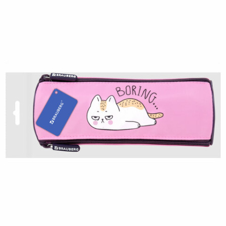 Пенал BRAUBERG, 3 отделения, нейлон, 21х7х7 см, "Lazy cat", 272306