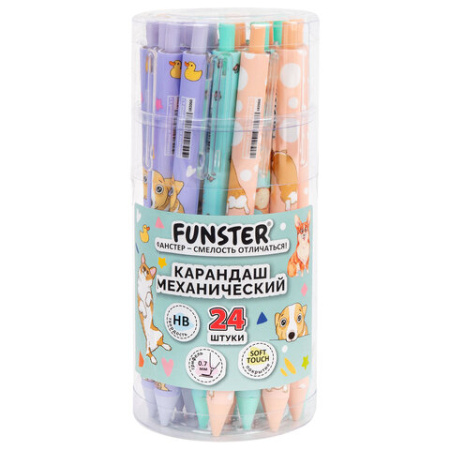 Карандаш механический 0,7 мм с принтом FUNSTER (ФАНСТЕР) "CORGI", корпус soft-touch ассорти, 182060