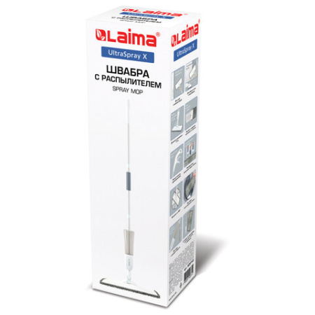 Швабра с распылителем UltraSpray X, 2 насадки из микрофибры объемный ворс, скребок, LAIMA, 609143