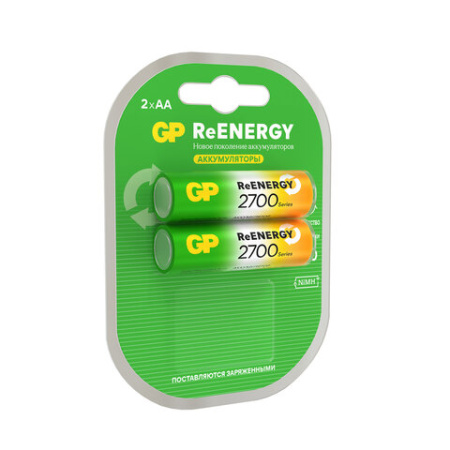 Батарейки аккумуляторные GP ReEnergy Ni-Mh пальчиковые КОМПЛЕКТ 2 шт., АА (HR6), 2600 mAh, 270AAHCRGY, 270AAHCRGY-2CR