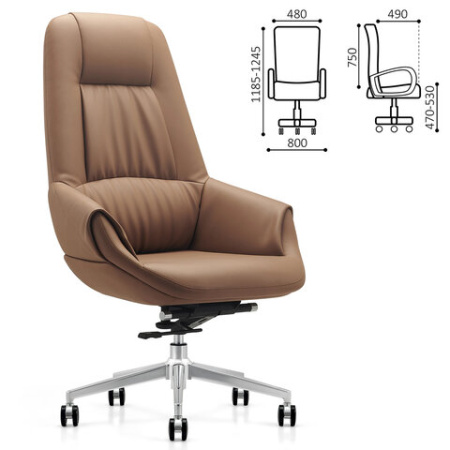 Кресло HAWASAN PREMIUM "EX-810", хромированная сталь, экокожа, коричневое, 533236