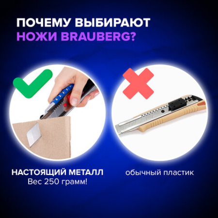 Нож универсальный мощный 25 мм BRAUBERG "Professional", металлический корпус, 237448