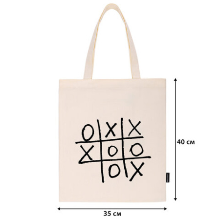 Сумка шоппер BRAUBERG PREMIUM, канвас, 40х35 см, на кнопке, карман, бежевый, "Tic-tac-toe", 271902