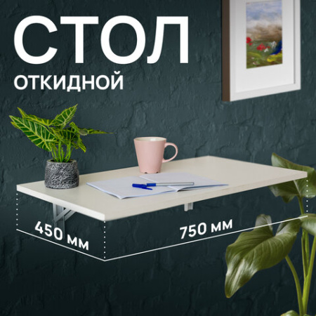 Стол настенный откидной "СЛКС", 750х450 мм, многофункциональный, ЛДСП белая