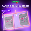 Папка для труда на молнии BRAUBERG KIDS А4, 1 отделение, прозрачная, органайзер, "Очаровательный кот", 273397