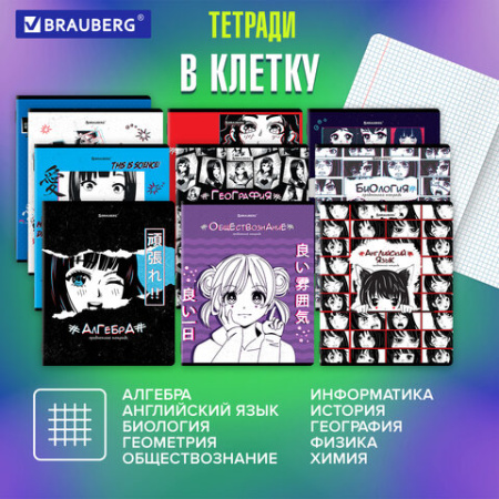 Тетради предметные, КОМПЛЕКТ 12 ПРЕДМЕТОВ, 48 л., глянцевый УФ-лак, BRAUBERG, "ANIME", 404608