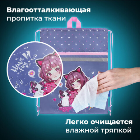 Мешок для обуви BRAUBERG, с петлей, светоотражающая полоса, 2 отделения, 46х36 см, "Друзья навсегда", 272398