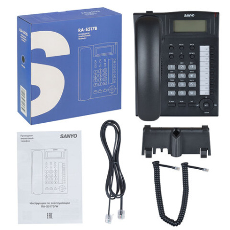 Телефон SANYO RA-S517B, спикерфон, память 30 номеров, тональный / импульсный режим, черный