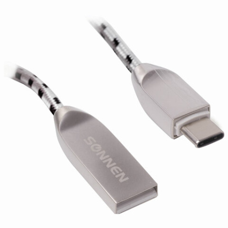 Кабель USB 2.0 – Type-C, 1 м, SONNEN Premium, медь, передача данных и быстрая зарядка, 513127