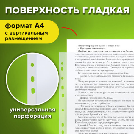 Папки-файлы перфорированные А4 STAFF "ЭКОНОМ", КОМПЛЕКТ 100 шт., гладкие, 25 мкм, 228504