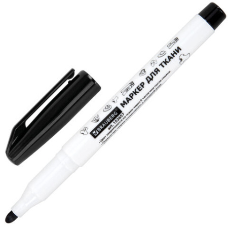 Маркер для ткани ЧЕРНЫЙ, TEXTILE MARKER, несмываемый, круглый наконечник 1-3 мм, BRAUBERG, 152657