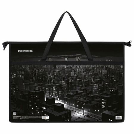 Папка для рисунков и чертежей с ручками BRAUBERG А3, пластик, молния сверху, "Night city", 273410