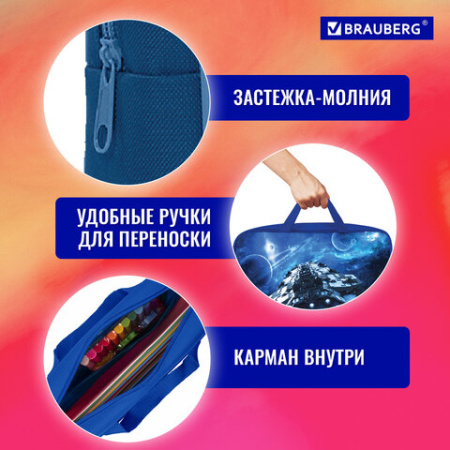 Папка на молнии с ручками BRAUBERG А4, 1 отделение, полиэстер, 80 мм, "Spaceship", 270963