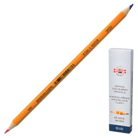 Карандаш двухцветный КРАСНО-СИНИЙ, KOH-I-NOOR, 1 шт., шестигранный, грифель 3,2 мм, натуральное дерево, 3433, 34330EG013KS