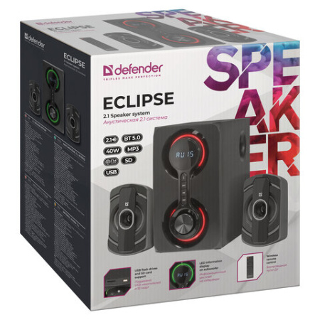 Колонки компьютерные DEFENDER Eclipse, 2.1, 40 Вт, Bluetooth, FM, USB, SD, AUX, черные, 65593