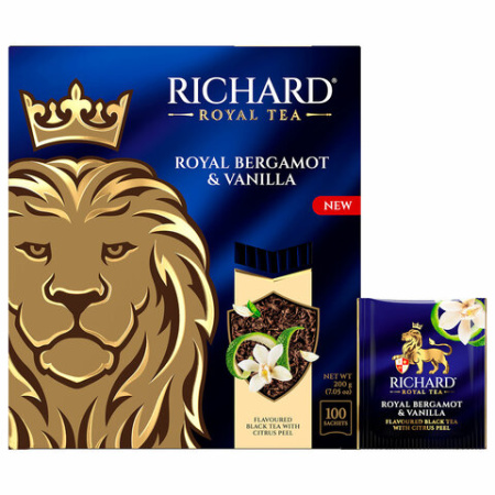 Чай RICHARD "Royal bergamot & vanilla" черный, 100 пакетиков в конвертах по 2 г, 102736
