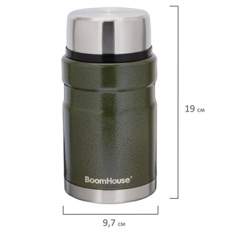 Термос 0,7 л для еды/напитков с широким горлом, BOOMHOUSE (БУМХАУС) RIBBED, нержавеющая сталь SUS304, оливковый, 700321