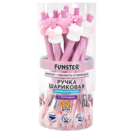 Ручка с топпером шариковая автоматическая FUNSTER (ФАНСТЕР) "CAT PAW", СИНЯЯ, ассорти, пишущий узел 0,7 мм, линия письма 0,35 мм, 144376