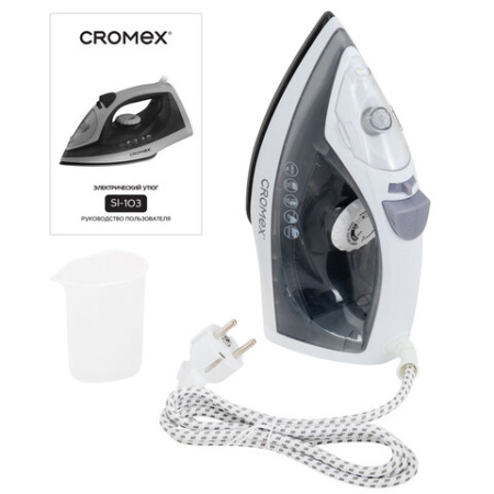 Утюг паровой CROMEX (КРОМЕКС) SI-103, 1800 Вт, антипригар. покрытие, паровой удар, вертикальн. отпаривание, самоочистка, серый/белый, 458314