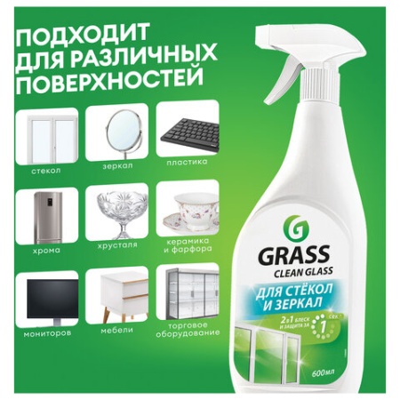 Средство для мытья стекол и зеркал мл GRASS "Clean glass", распылитель