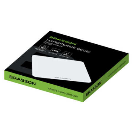 Весы напольные BRASSON (БРАССОН) FS-28С, 28x28 см, электронные, LED-дисплей, до 180 кг, стекло, белые, 458448