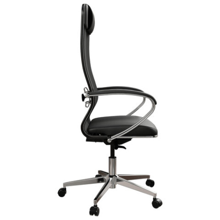 Кресло офисное МЕТТА "ErgoLife" Comfort, хром, сиденье мягкое, ткань-сетка/экокожа, черное