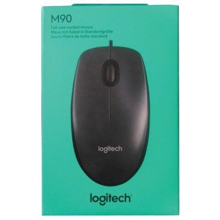 Мышь проводная LOGITECH M90, USB, 2 кнопки + 1 колесо-кнопка, оптическая, черная