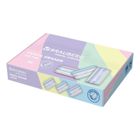 Ластик BRAUBERG "PASTEL STRIPES", 45х24х10 мм, пастельные цвета ассорти, 274014