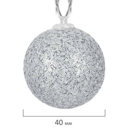 Электрогирлянда-нить комнатная 1,8 м, 16 LED, с насадками, вид: "Шарики", серебро, тёплый белый, на батарейках, ЗОЛОТАЯ СКАЗКА, 592559